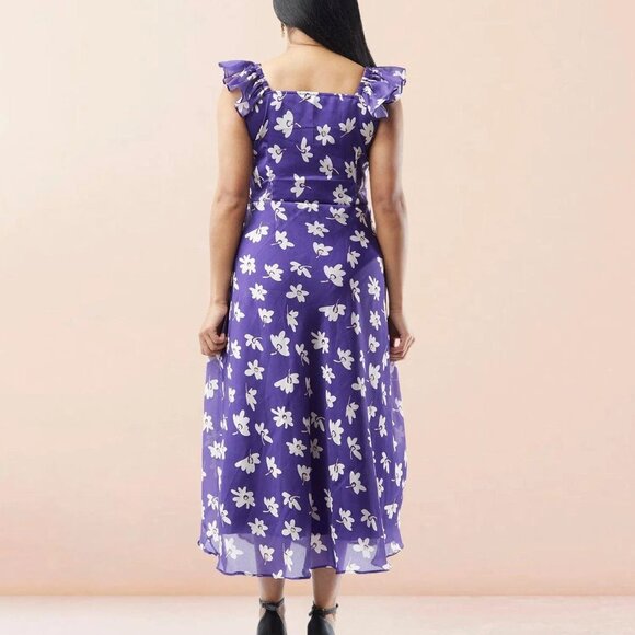 Purple Floral Chiffon Ankle-Length Dress | Muvvas Boutique - Picture 5 of 5